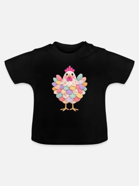 Niedlicher Patchwork-Hennen-Rustikal-Stil - Baby Bio-T-Shirt mit Rundhals - Schwarz