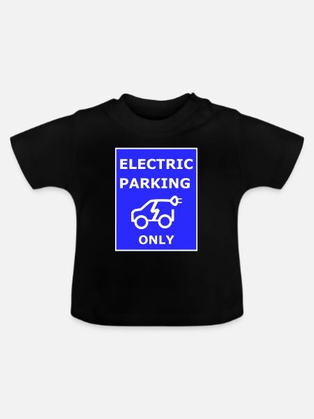 Elektroauto Parkplatz Schild - Baby Bio-T-Shirt mit Rundhals - Schwarz