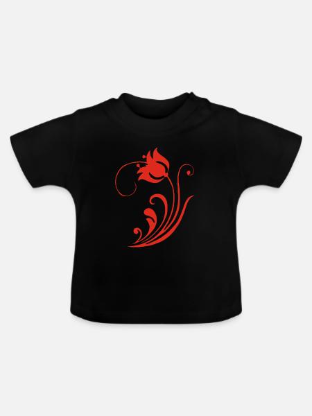 Seltsame Rote Blume - Baby Bio-T-Shirt mit Rundhals - Schwarz