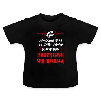 Falsch herum Baby Strampler Babysprüche - Baby Bio-T-Shirt mit Rundhals - Schwarz - Vorne