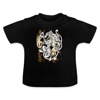 FENRIR Wolf - Odin - Vintage - usedlook - Baby Organic T-Shirt with Round Neck - black - Front