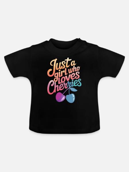 Kirsche Kirschen Früchte Essen - Baby Bio-T-Shirt mit Rundhals - Schwarz