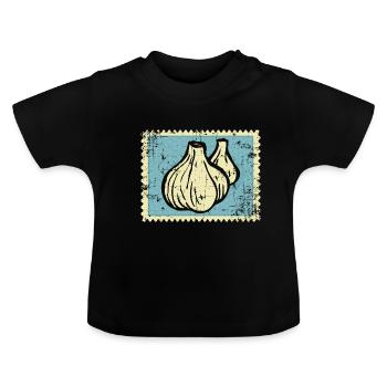 Knoblauch Briefmarke - Baby Bio-T-Shirt mit Rundhals - Schwarz - Vorne