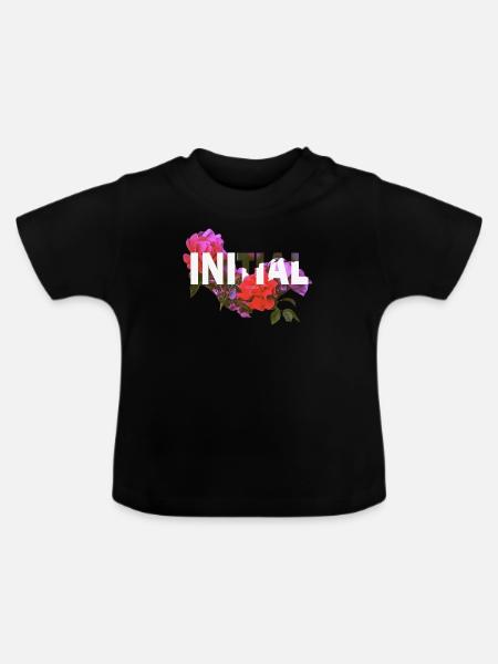 Initial Flowers - Baby Bio-T-Shirt mit Rundhals - Schwarz