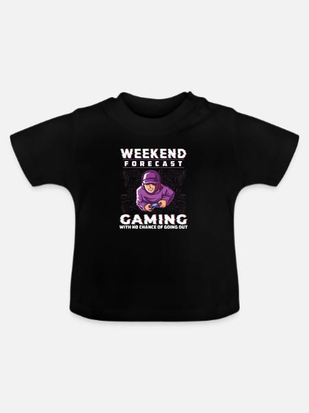 Wochenendprognose Gaming Lustiger Computerfreak - Baby Bio-T-Shirt mit Rundhals - Schwarz