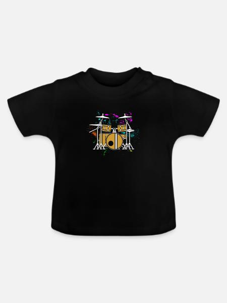 Cadeau de batteur batteur - T-shirt bio col rond Bébé - noir
