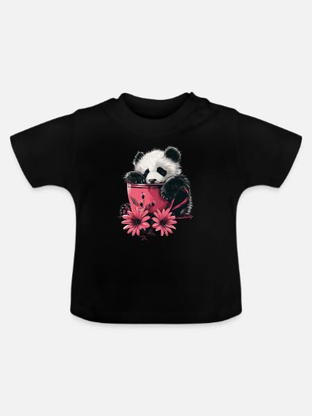 Panda - Baby Bio-T-Shirt mit Rundhals - Schwarz