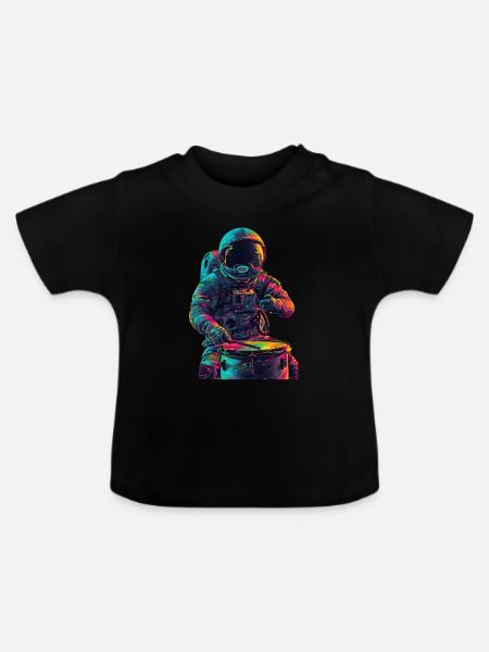 Astronaut Trommeln - Baby Bio-T-Shirt mit Rundhals - Schwarz