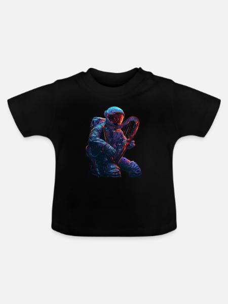 Astronaut Harfe - Baby Bio-T-Shirt mit Rundhals - Schwarz