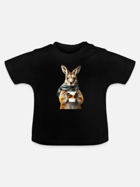Wallaby Kaffee - Baby Bio-T-Shirt mit Rundhals - Schwarz