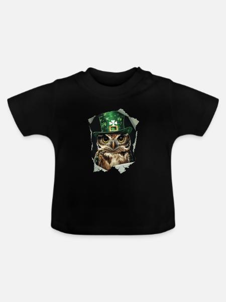 St. Patrick Eule - Baby Bio-T-Shirt mit Rundhals - Schwarz