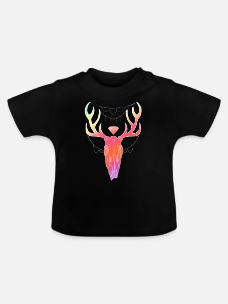 Hirschgeweih Schädel Lineart-Design - Baby Bio-T-Shirt mit Rundhals - Schwarz