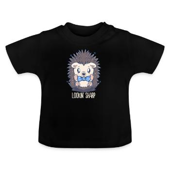 Lookin Sharp Dapper Hedgehog - Baby Organic T-Shirt with Round Neck - black - Front