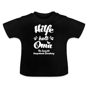 Hilfe holt Oma Beratung Baby Strampler Baby Spruc - Baby Bio-T-Shirt mit Rundhals - Schwarz - Vorne