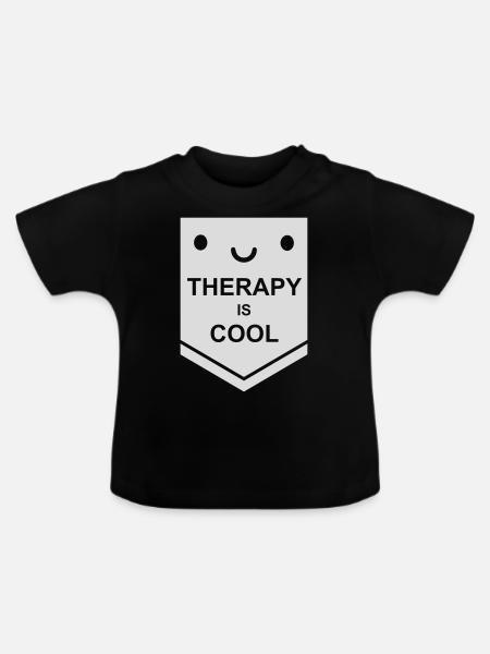 therapy is cool Zitat - Baby Bio-T-Shirt mit Rundhals - Schwarz
