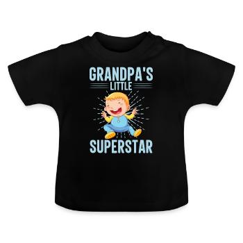 Grandpa's little Superstar - Baby Bio-T-Shirt mit Rundhals - Schwarz - Vorne