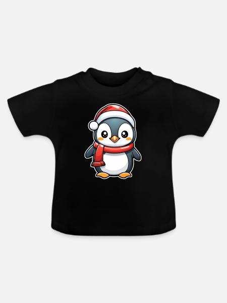 Pinguin Weihnachtsmütze - Baby Bio-T-Shirt mit Rundhals - Schwarz