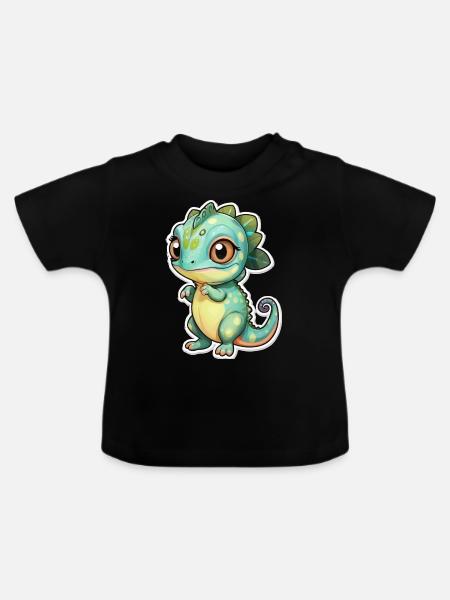 Süßes Chamäleon - Baby Bio-T-Shirt mit Rundhals - Schwarz