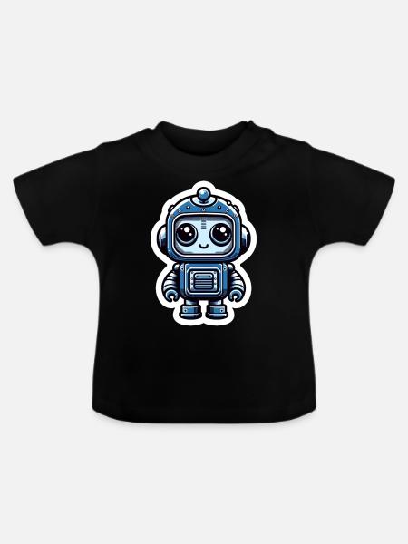Blauer Roboter - Baby Bio-T-Shirt mit Rundhals - Schwarz