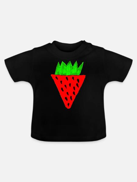Nette Erdbeere - Baby Bio-T-Shirt mit Rundhals - Schwarz