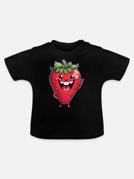 Erdbeere - Baby Bio-T-Shirt mit Rundhals - Schwarz