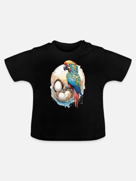 Papagei Wasserfarbe - Baby Bio-T-Shirt mit Rundhals - Schwarz