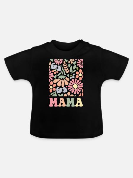 Mama Boho Flora - Baby Bio-T-Shirt mit Rundhals - Schwarz