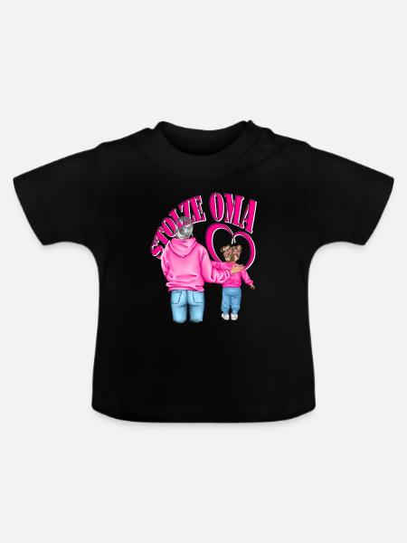 stolze Oma Enkelin Herz - Baby Bio-T-Shirt mit Rundhals - Schwarz