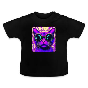 Lunettes de soleil Chat - T-shirt bio col rond Bébé - noir - Devant