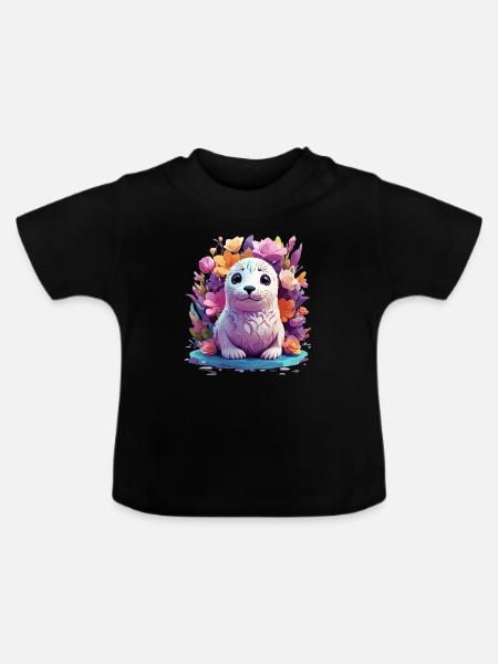Süßer Seehund - Baby Bio-T-Shirt mit Rundhals - Schwarz