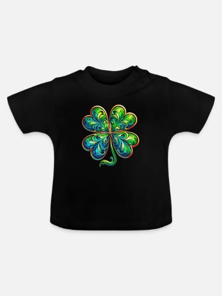Vierblättriges Kleeblatt - Baby Bio-T-Shirt mit Rundhals - Schwarz
