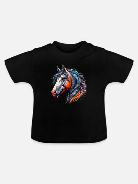 Pferd - Baby Bio-T-Shirt mit Rundhals - Schwarz