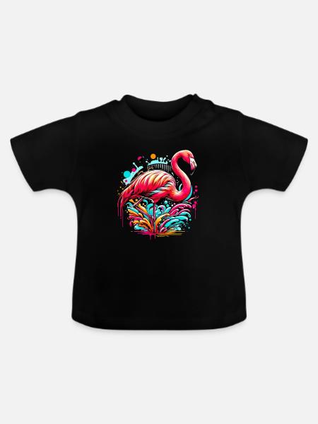 Flamingo - Baby Bio-T-Shirt mit Rundhals - Schwarz