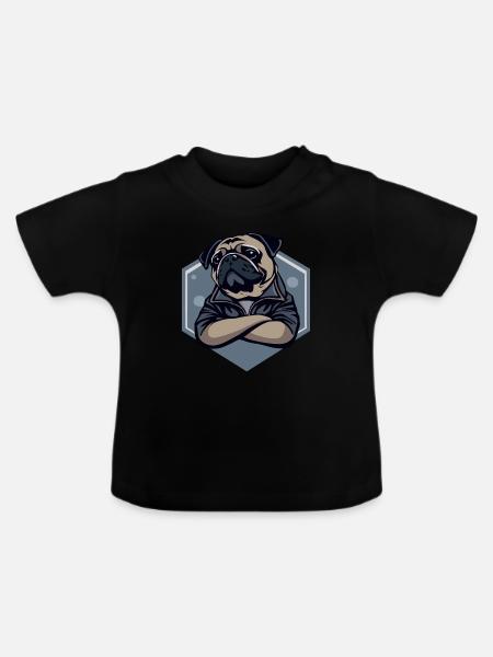 Mops Hund - Baby Bio-T-Shirt mit Rundhals - Schwarz