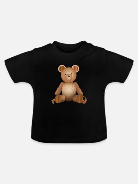 Holzoptik – Niedliche Bärenfigur - Baby Bio-T-Shirt mit Rundhals - Schwarz