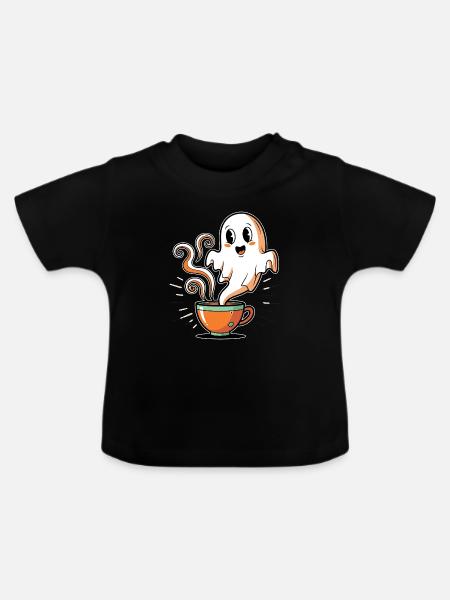 Kaffeegeist mit charmantem Gesicht - Baby Bio-T-Shirt mit Rundhals - Schwarz