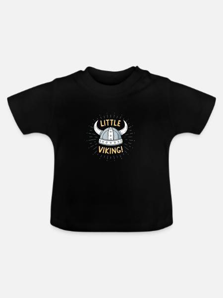 Kleiner Wikingerhelm - Baby Bio-T-Shirt mit Rundhals - Schwarz