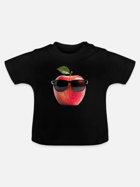 Apfel mit Sonnenbrille - Baby Bio-T-Shirt mit Rundhals - Schwarz