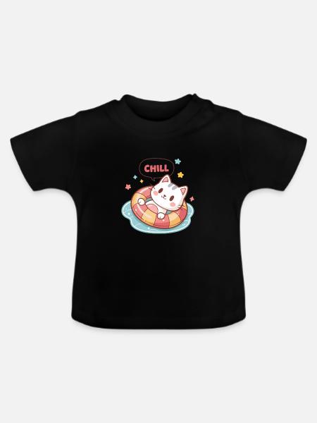 Chill-Katze in Pastell-Boje - Baby Bio-T-Shirt mit Rundhals - Schwarz