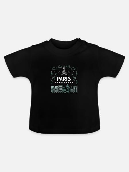 Pariser Eiffelturm-Herzen-Doodle - Baby Bio-T-Shirt mit Rundhals - Schwarz