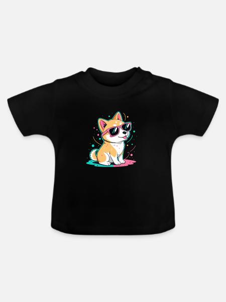 Corgi-Neon-Glänzende Brillen - Baby Bio-T-Shirt mit Rundhals - Schwarz
