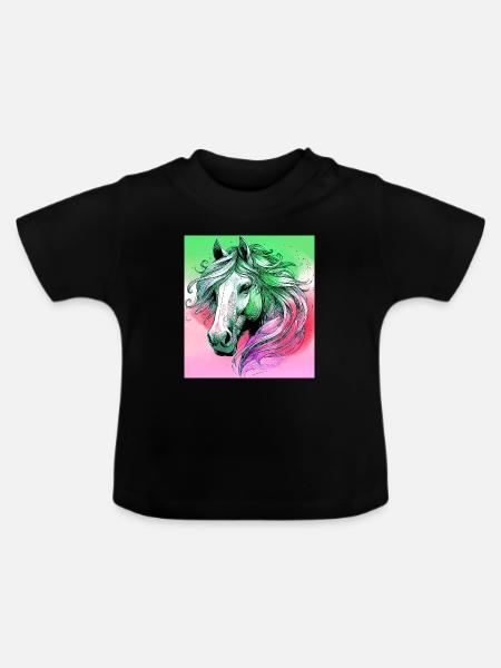 Pferd - Baby Bio-T-Shirt mit Rundhals - Schwarz