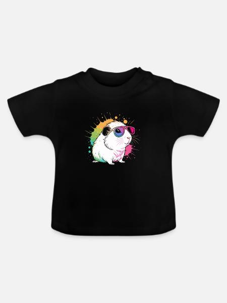 Hamster Pop Art Bunte Brille - Baby Bio-T-Shirt mit Rundhals - Schwarz