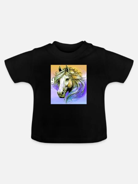 Pferd - Baby Bio-T-Shirt mit Rundhals - Schwarz
