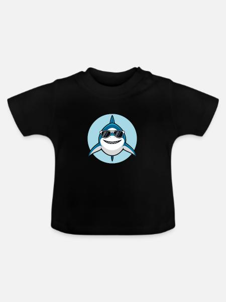 Cooler Hai mit Sonnenbrille - Baby Bio-T-Shirt mit Rundhals - Schwarz