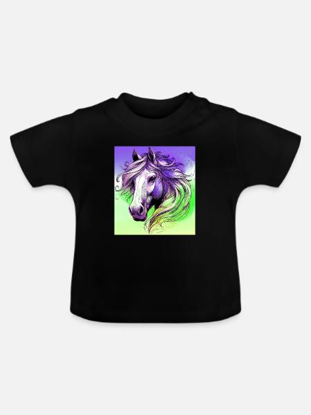 Pferd - Baby Bio-T-Shirt mit Rundhals - Schwarz