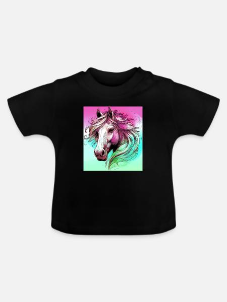 Pferd - Baby Bio-T-Shirt mit Rundhals - Schwarz