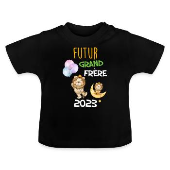 Grand Frère Lion et Bébé Lionceau - T-shirt bio col rond Bébé - noir - Devant