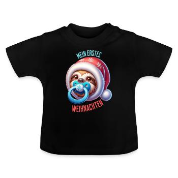 Mein Erstes Weihnachten Baby Faultier Lustig - Baby Bio-T-Shirt mit Rundhals - Schwarz - Vorne