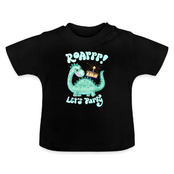 Dinosaurier: Party! Happy Birthday - Baby Bio-T-Shirt mit Rundhals - Schwarz - Vorne